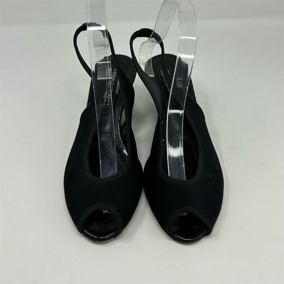 Donald J Pliner Women's Black Wedge Slingback Sandals Size 8.5 Peep Toe Dressy - Picture 4 of 12